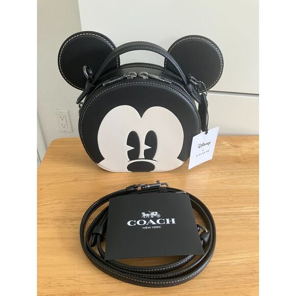 Coach X Disney Mickey Mouse Face Ear Pie Eye Leather Crossbody Bag Lightly Used - Picture 1 of 12